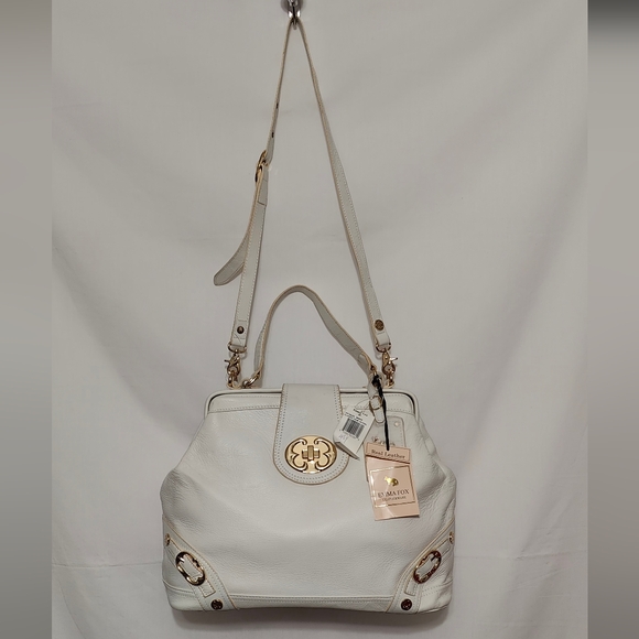 Emma Fox Newport Frame Off White and Beige Leather Satchel Crossbody - NWT - Picture 3 of 14